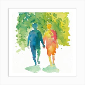 Watercolor Gay Couple Holding Hands Art Print