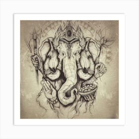 Ganesha, elephant, lotos, Axe, god, rich, money, happiness, geometric design, abstract, art, sharp, style, Ornament, poster, print Art Print