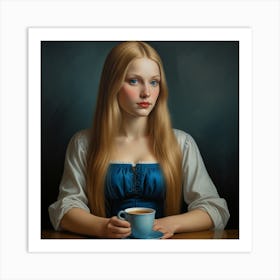 Girl With A Cup Of Coffee Art Print