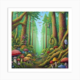 Forest Of Mushrooms 1 Art Print