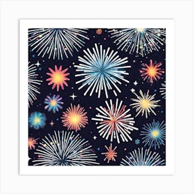 Fireworks On Black Background 3 Art Print