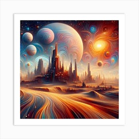 Futuristic City,a surrealistic painting of Star Wars planets Art Print