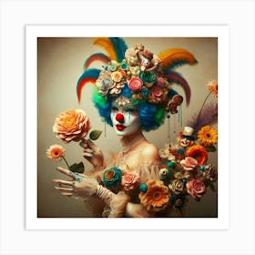 Clown Woman With Flowers Art Print