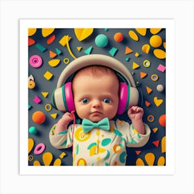 Baby Listening To Music 2 Art Print