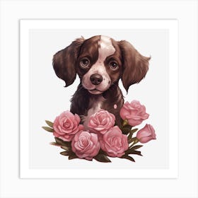 Puppy With Roses 2 Art Print