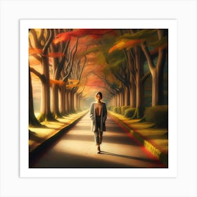 Girl Walking Through The Forest Art Print