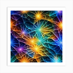 Abstract Neural Flowers In A Net Formation Vibrant Color Picture Art Print