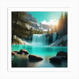 Waterfall In The Mountains 45 Art Print