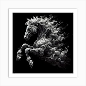 Horse With Smoke On Black Background Art Print