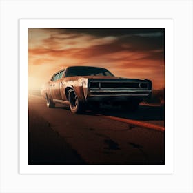 Classic Muscle Car At Sunset Art Print