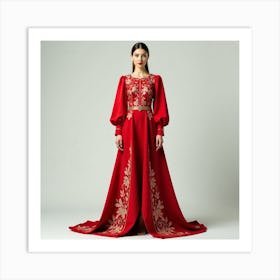 Red Embroidered Dress Art Print