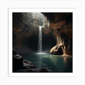 Waterfall In A Cave 1 Art Print