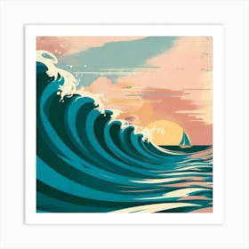 Wave At Sunset Art Print