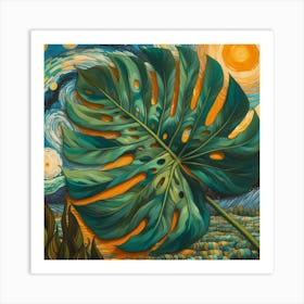 Van Gogh style, Large Monstera leaf 2 Art Print