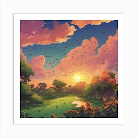 Sunset In The Forest Art Print