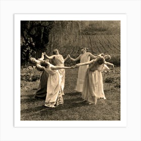 Circle of Witches Dancing - Ritual Pagan Ladies Dance 1921 Vintage Art Deco Remastered Photograph - Spiritual Witchy Fairytale Fairies Witchcraft Spells Calling the Moon Goddess Selene Mayday or Midsummer 5 Art Print