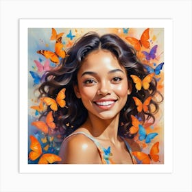 Portrait Of A Girl With Butterflies Art Print