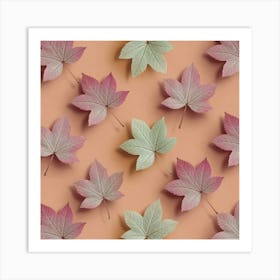 Autumn Leaves On A Pink Background Art Print