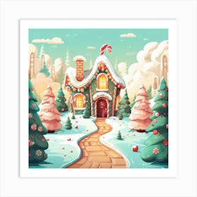 Christmas House In The Snow 2 Art Print