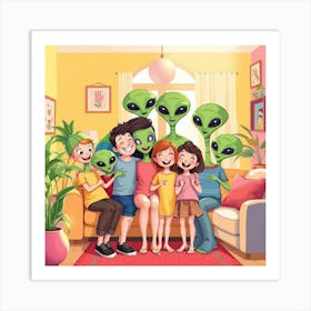 Alien Family In The Living Room Art Print