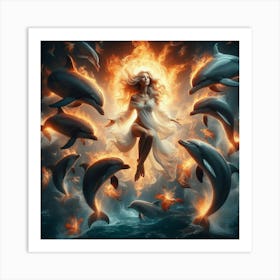 Dolphins And Fire Art Print