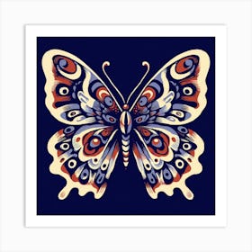 Block Print Butterfly on Blue I Art Print