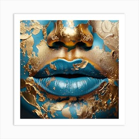 Gold And Blue Lips Art Print