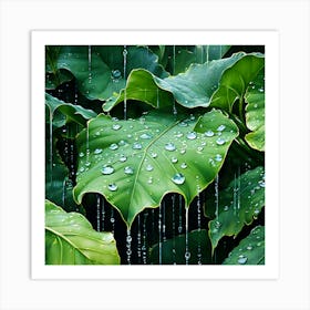 Raindrops On Leaves 3 Art Print