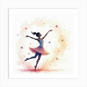 Watercolor Dance Scene With Floating Pastel Shapes 1 Art Print