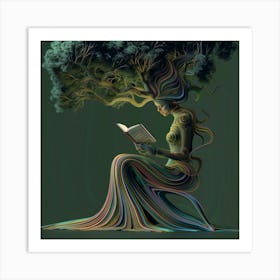 Tree Woman Reading a book art print Art Print