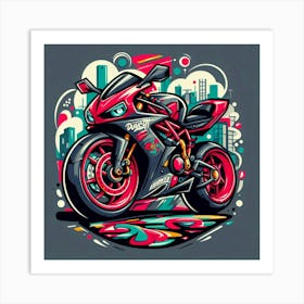 Grey Ducati Motorcycle Vehicle Colorful Comic Graffiti Style Art Print