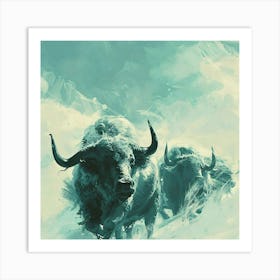 Bulls In The Snow 1 Art Print