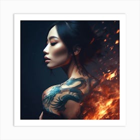 Asian Woman In Fire Art Print