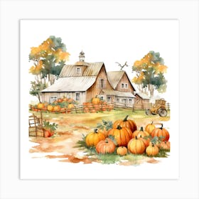 Farmhouse And Pumpkin Patch 1 Art Print
