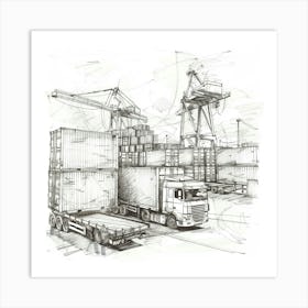 Sketch Of A Container Ship 1 Art Print