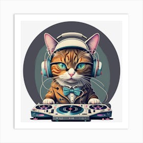 Fashionable Portrait Of Anthropomorphic Cute Cat Dj Generated By Ai 2 Art Print