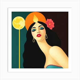 Woman With A Moon Art Print