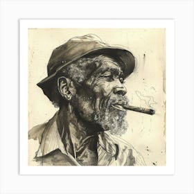 Old Man Smoking A Cigar Art Print