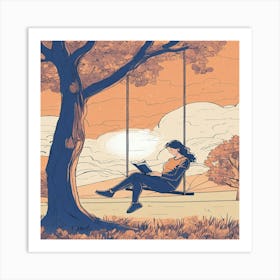 Girl Reading On A Swing 1 Art Print