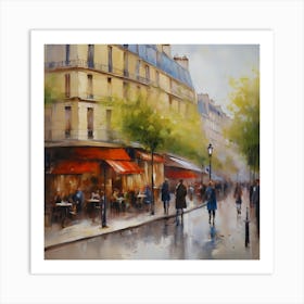 Cafe in Paris.spring season. Passersby. The beauty of the place. Oil colors.1 Art Print