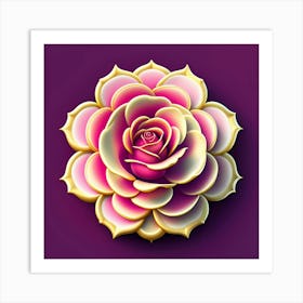 3d Rose Flower On Purple Background Art Print