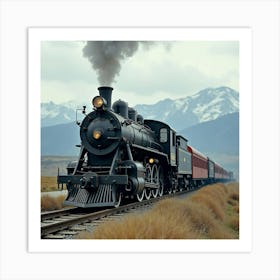 Elegant Steam Engine Against A Backdrop Of Distant Mountains 1 Art Print