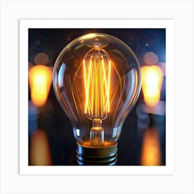 Incandescent Light Bulb With A Glowing Filament Art Print