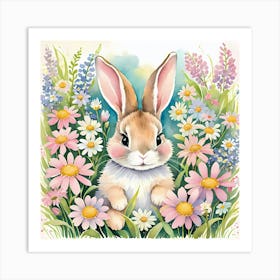 Bunny In The Flowers Artwork for Kids Art Print