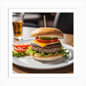 Hamburger And Beer Art Print