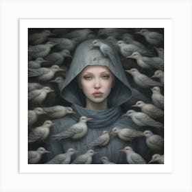 Woman Surrounded By Birds 3 Art Print