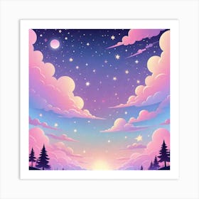 Sky With Twinkling Stars In Pastel Colors Square Composition 291 Art Print