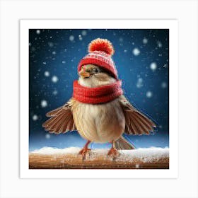 Firefly Sparrow, Winter, Outfit, Dancing, Copy Space, Bird, Festive, Charming, Adorable, Whimsical, (8) Art Print