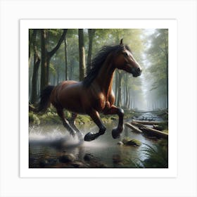 Horse Running In The Forest Art Print
