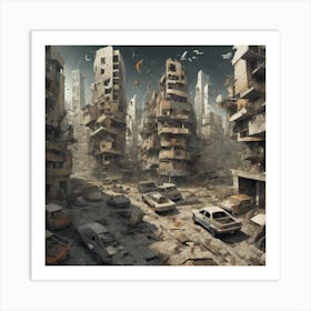 Post Apocalyptic Scene Cubism Style Art Print